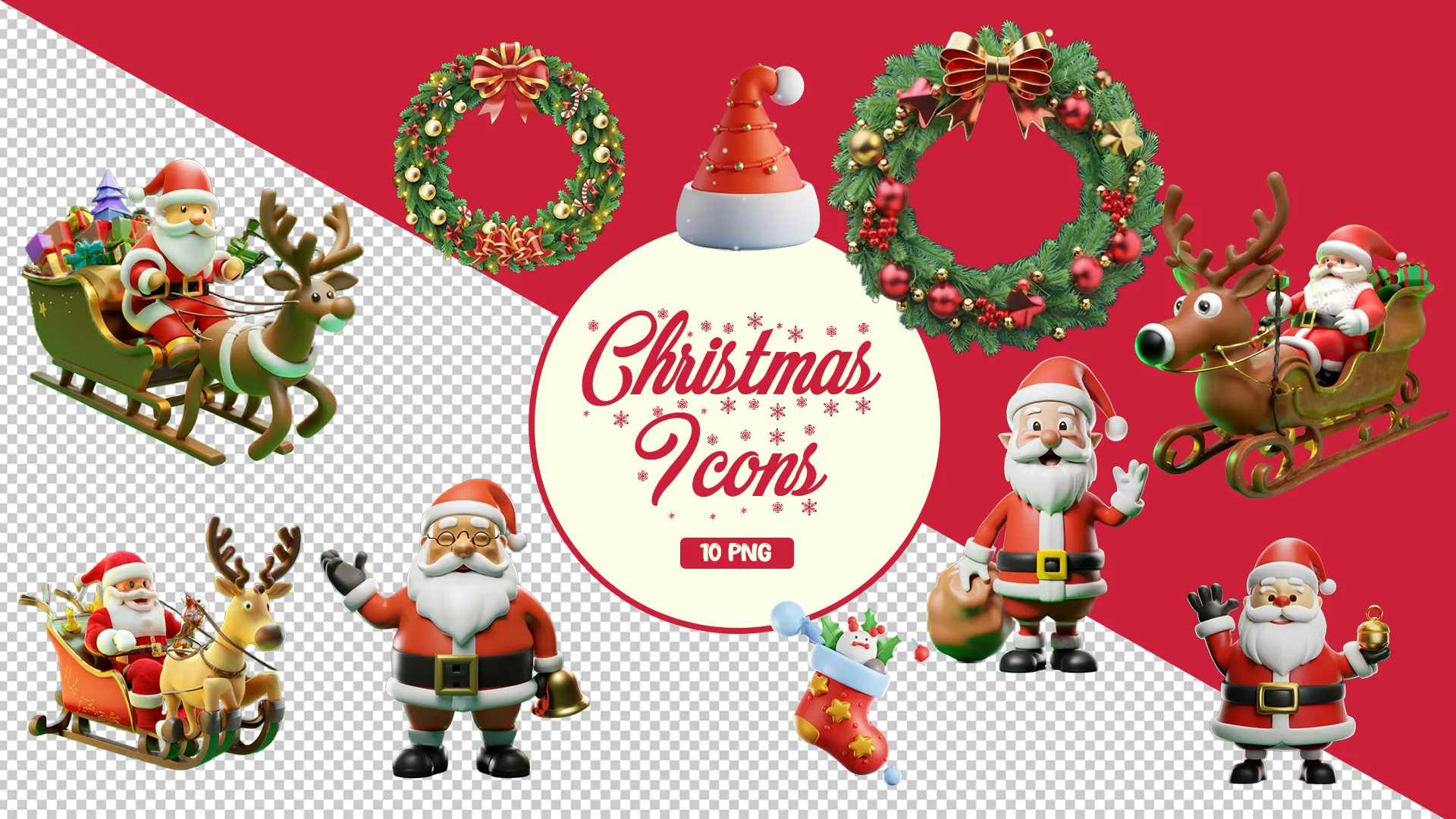 Christmas Icon and Santa Figures 3D